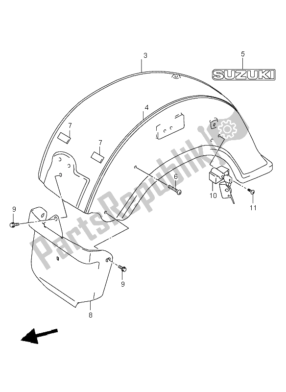 All parts for the Rear Fender of the Suzuki VL 1500 Intruder LC 2004