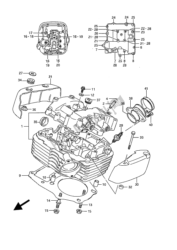Alle onderdelen voor de Cilinderkop (achter) van de Suzuki VS 1400 Glpf Intruder 1988