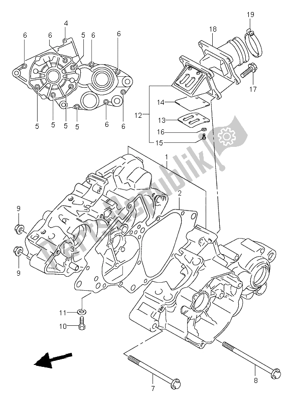 All parts for the Crankcase of the Suzuki RM 80 2001