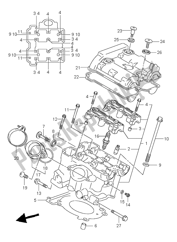 All parts for the Rear Cylinder Head of the Suzuki SV 650 NS 2001