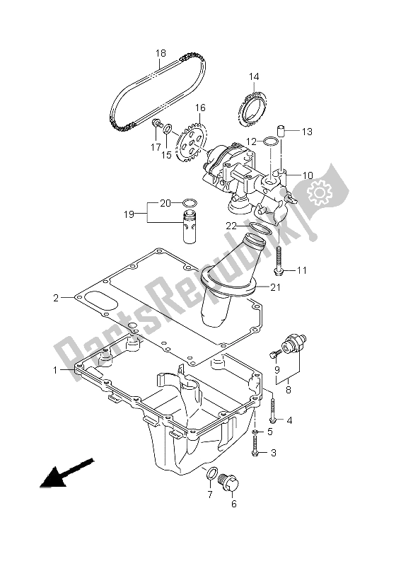 All parts for the Oil Pan & Oil Pump of the Suzuki GSX R 750 2011