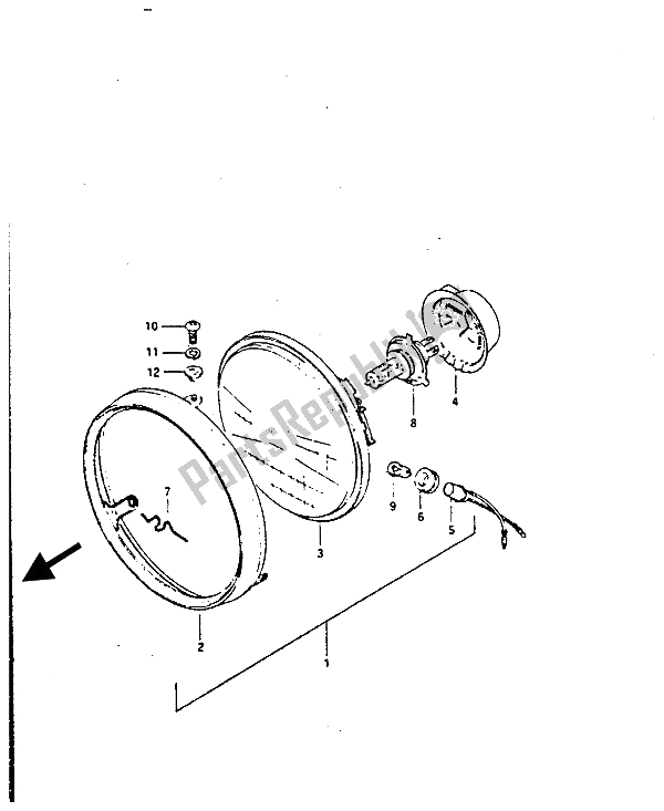 Alle onderdelen voor de Koplamp (e2-e75) van de Suzuki GS 450 ES 1987