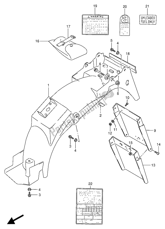 All parts for the Rear Fender & Label of the Suzuki VX 800U 1993