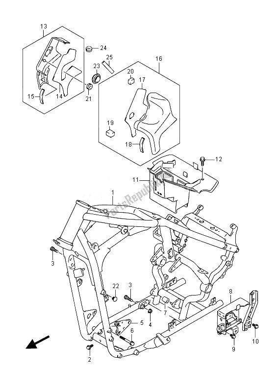 All parts for the Frame (vl800bue E19) of the Suzuki VL 800B Intruder 2014