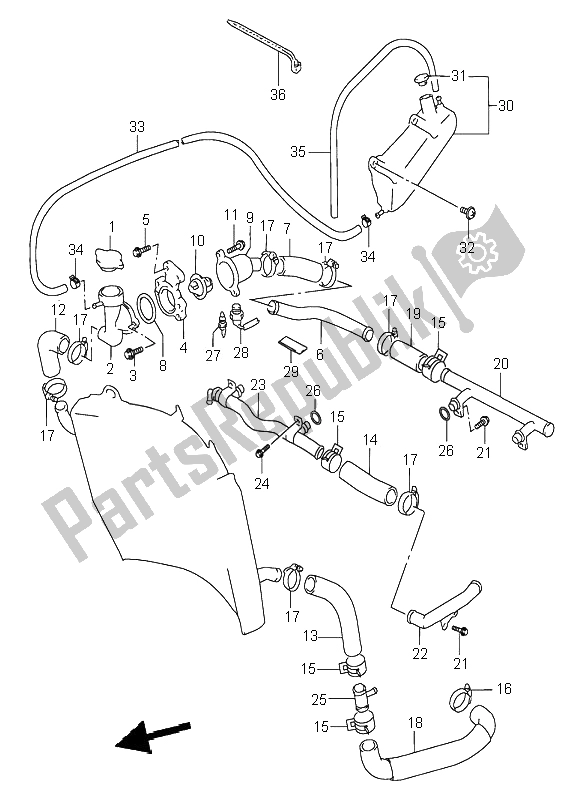 All parts for the Radiator Hose of the Suzuki RF 900R 1995