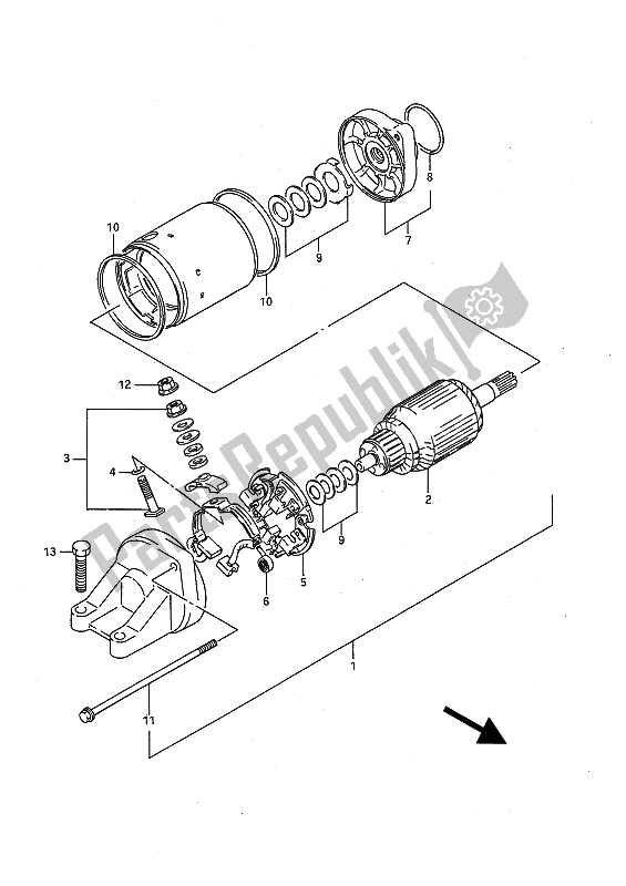 All parts for the Starting Motor of the Suzuki GSX R 1100 1991