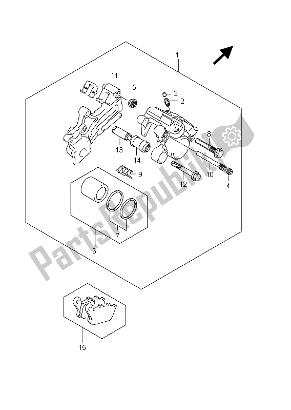 All parts for the Rear Caliper (sfv650 E24) of the Suzuki SFV 650A Gladius 2011