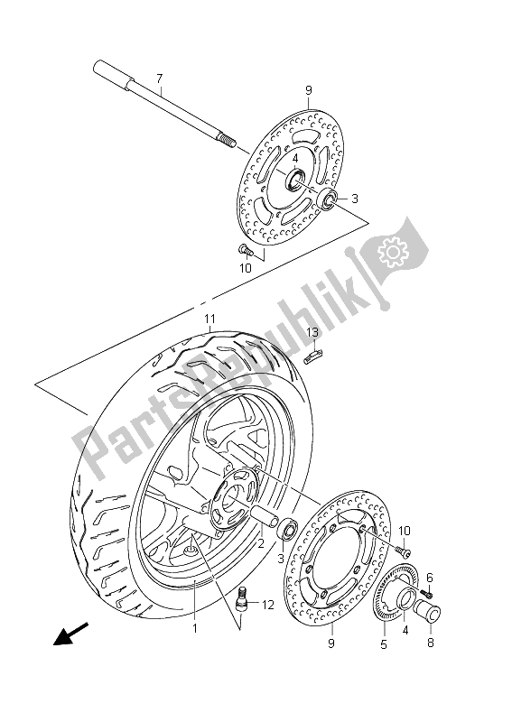 Tutte le parti per il Ruota Anteriore (an400a E24) del Suzuki Burgman AN 400 AZA 2011