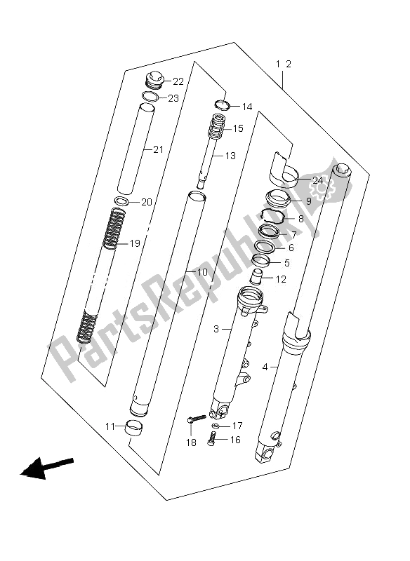 All parts for the Front Damper of the Suzuki GS 500 EF 2007