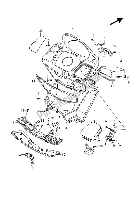 All parts for the Front Box of the Suzuki UH 200A Burgman 2015