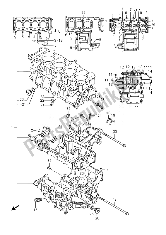 All parts for the Crankcase of the Suzuki GSR 750A 2014