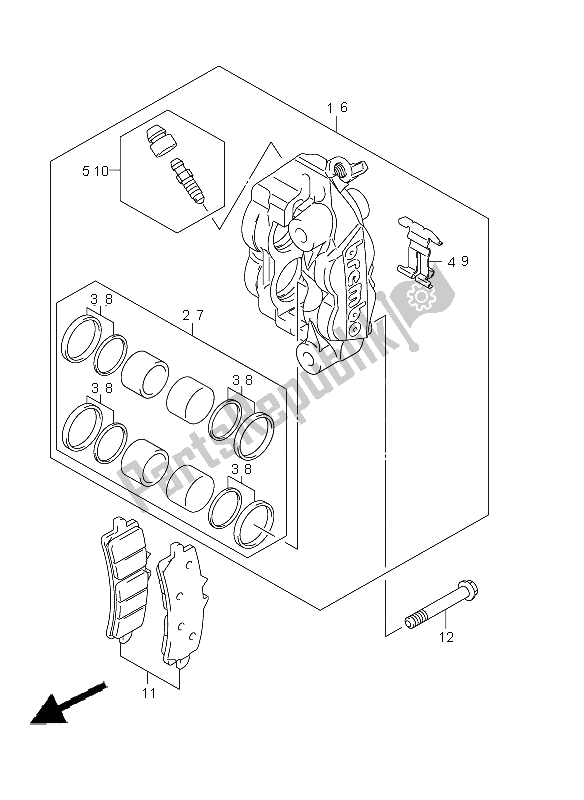 All parts for the Front Caliper of the Suzuki GSX R 750 2011