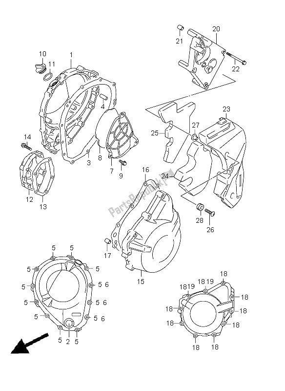 All parts for the Crankcase Cover of the Suzuki GSF 650 Nsnasa Bandit 2009