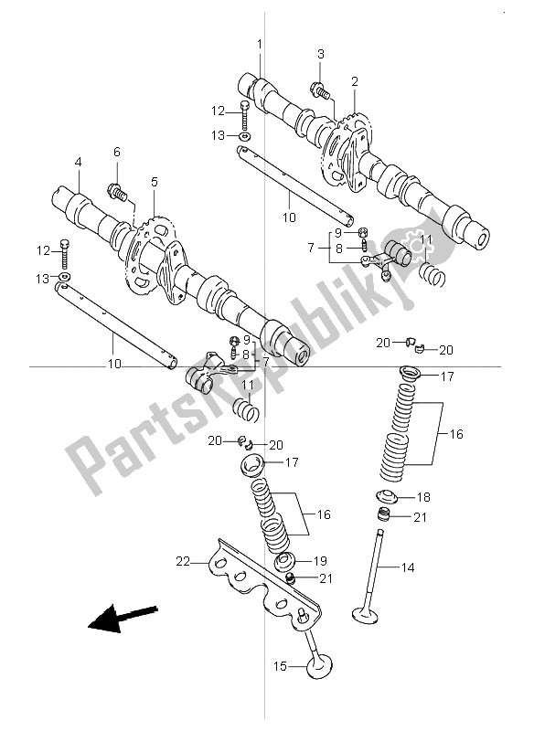 All parts for the Cam Shaft & Valve of the Suzuki GSF 600 NS Bandit 2002