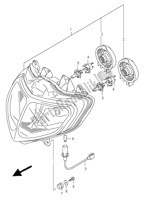 Alle onderdelen voor de Koplamp (e2-e19) van de Suzuki GSX R 600 2002