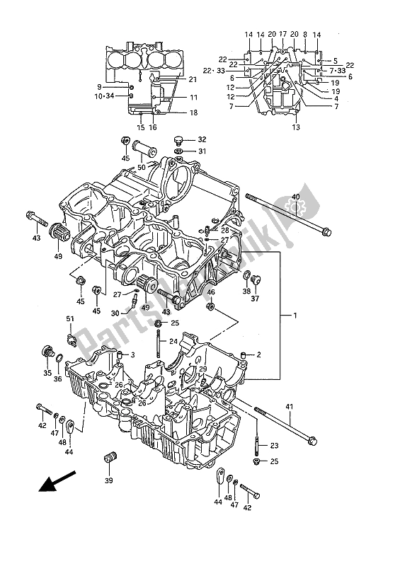 All parts for the Crankcase of the Suzuki GSX 1100F 1993