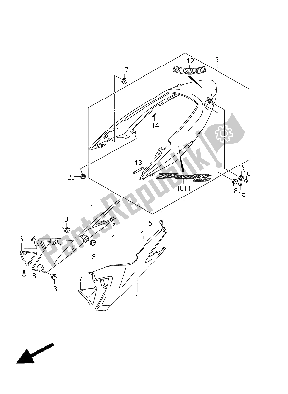 Toutes les pièces pour le Couverture De Cadre du Suzuki GSF 1250A Bandit 2011