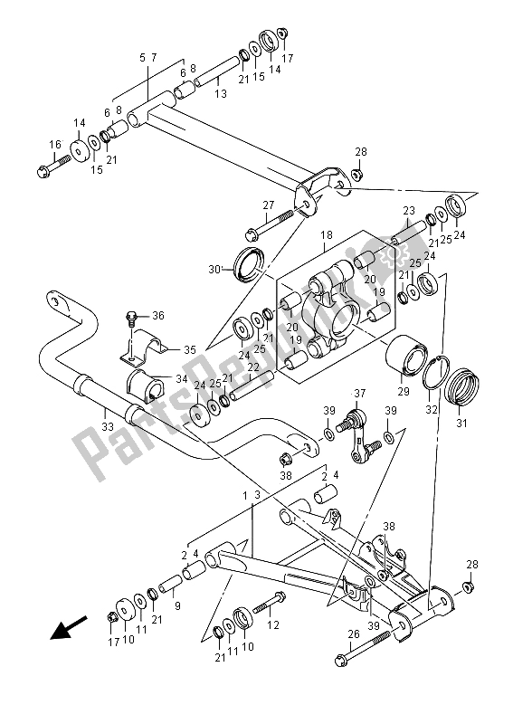 All parts for the Reas Suspension Arm of the Suzuki LT A 750 XPZ Kingquad AXI 4X4 2015