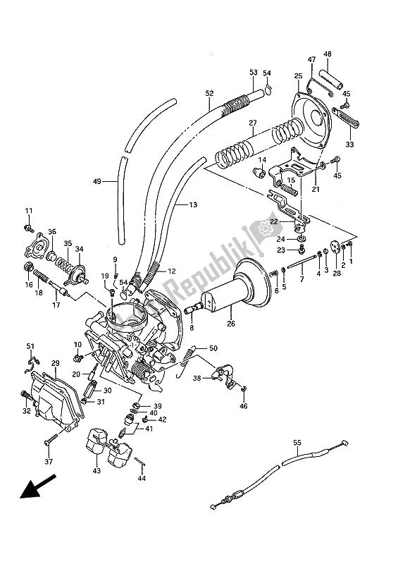 Alle onderdelen voor de Carburateur (voorzijde) van de Suzuki VS 1400 GLP Intruder 1989