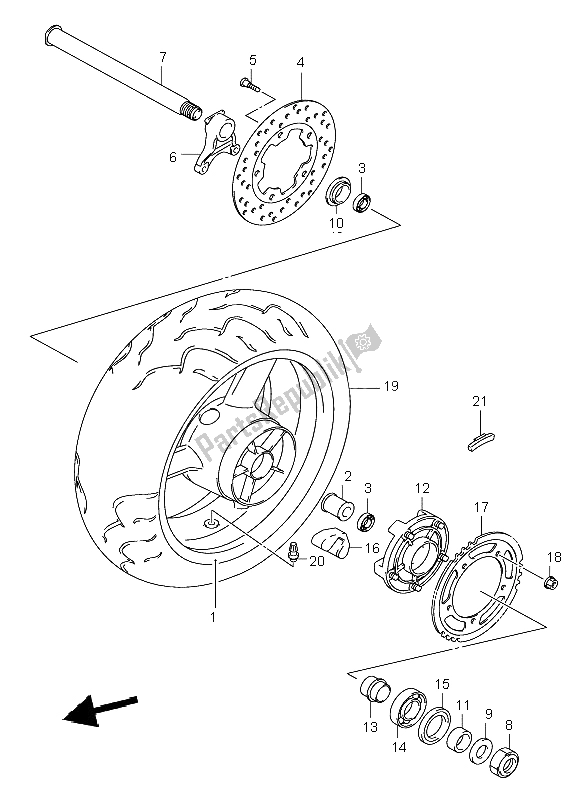 All parts for the Rear Wheel of the Suzuki GSX R 600Z 2003