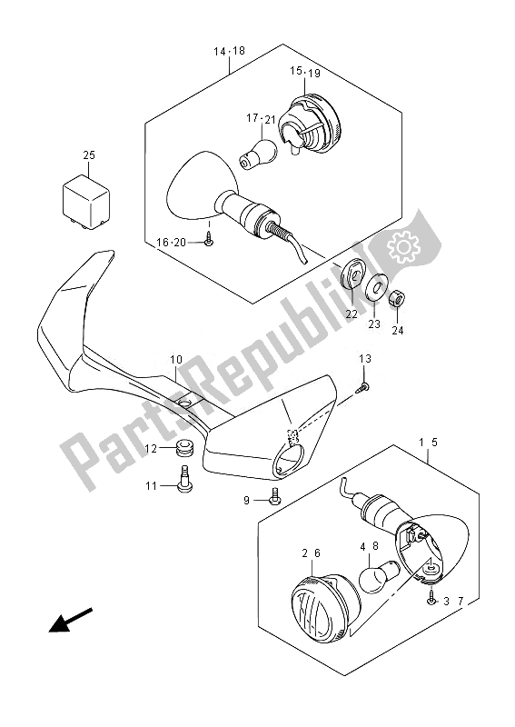 All parts for the Turnsignal Lamp (vzr1800uf E19) of the Suzuki VZR 1800 M Intruder 2014