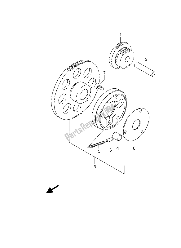 All parts for the Starter Clutch of the Suzuki GS 500 2003