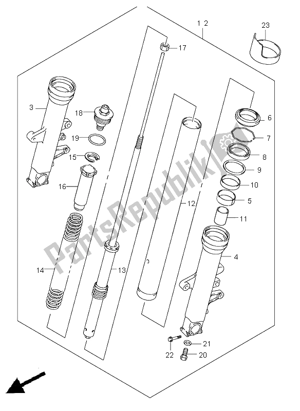 All parts for the Front Damper of the Suzuki SV 1000 NS 2003