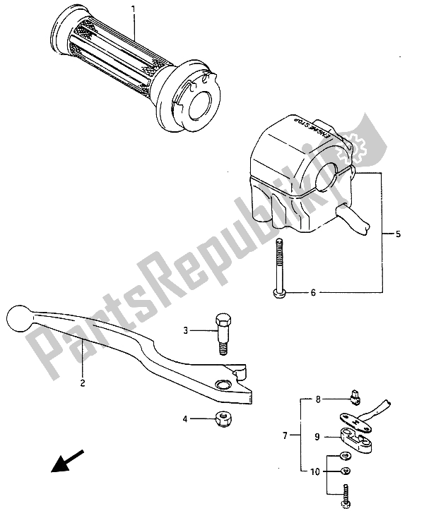 Alle onderdelen voor de Schakelaar Rechts Handvat van de Suzuki RG 250 Cffc Gamma 1987