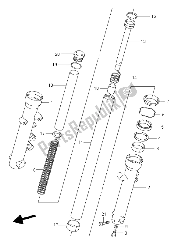 All parts for the Front Fork Damper of the Suzuki VL 125 Intruder 2003