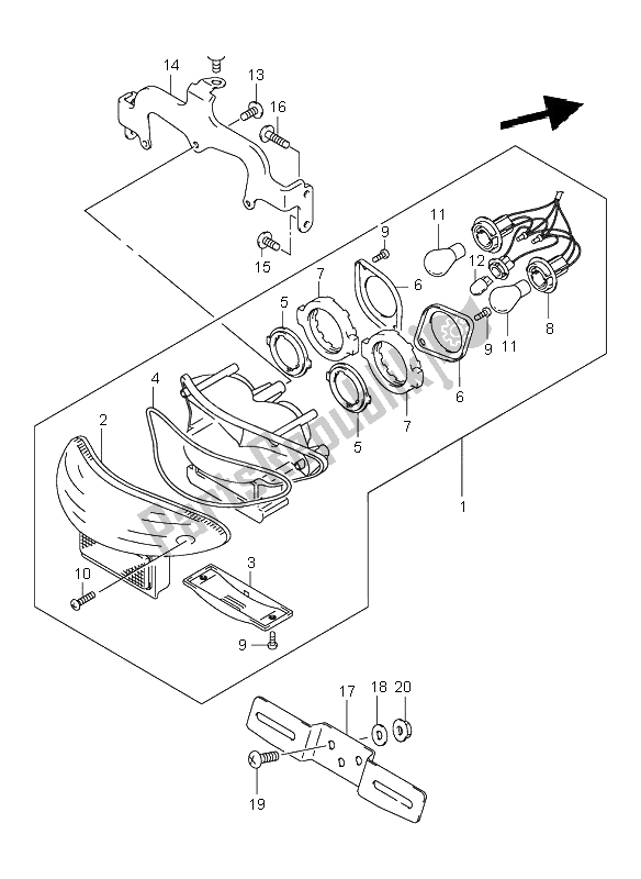 All parts for the Tail Lamp of the Suzuki GSX 1300R Hayabusa 2000