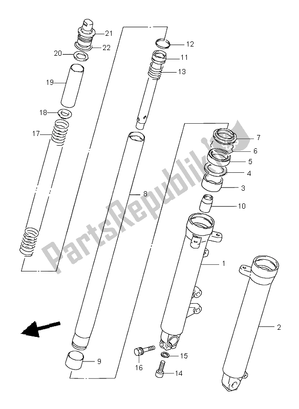 All parts for the Front Damper of the Suzuki GS 500E 1996