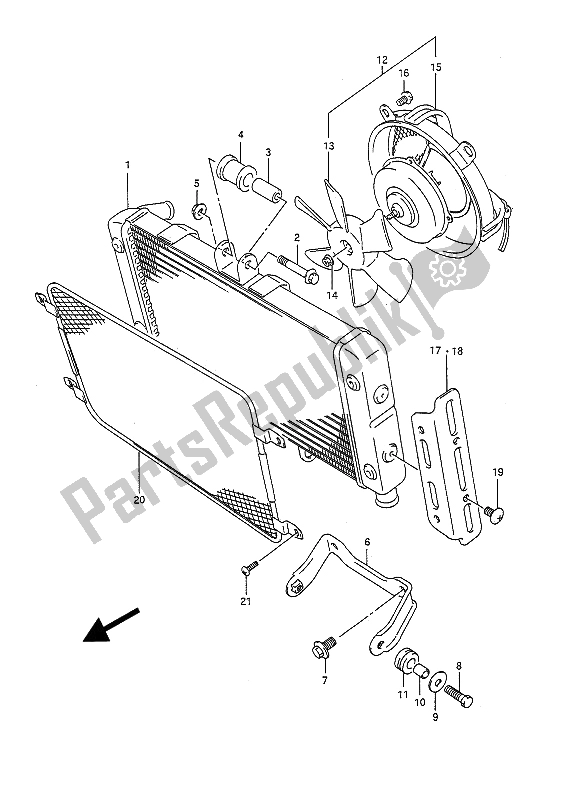 All parts for the Radiator of the Suzuki GSF 400 Bandit 1993