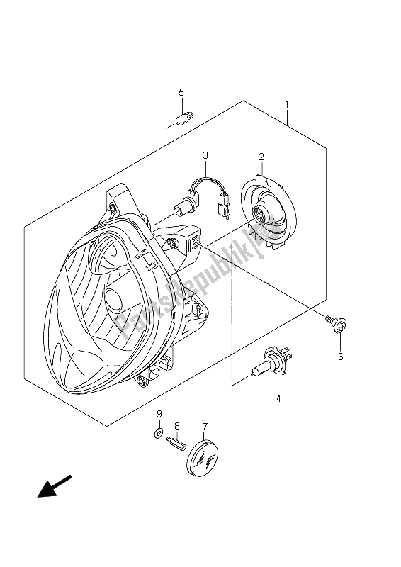 All parts for the Headlamp (sfv650u E24) of the Suzuki SFV 650A Gladius 2012