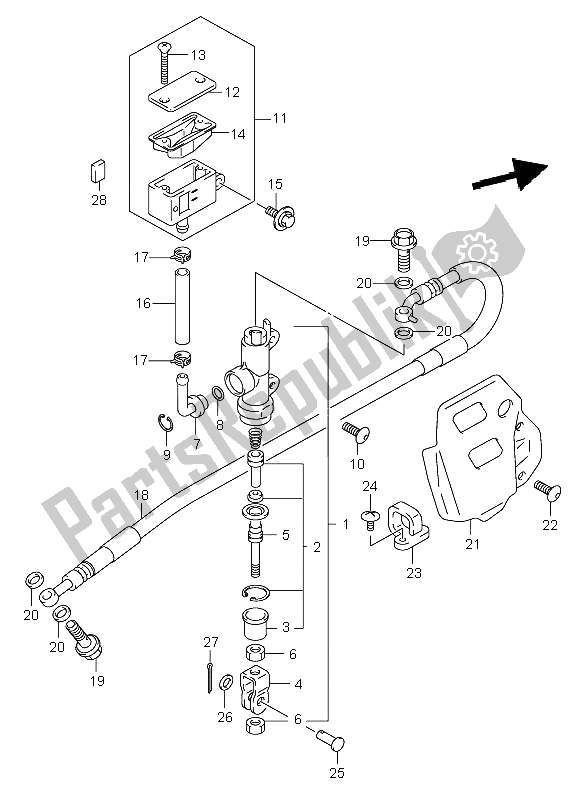 All parts for the Rear Master Cylinder of the Suzuki DR Z 400E 2002