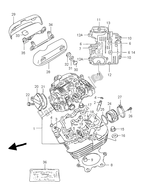 Alle onderdelen voor de Cilinderkop van de Suzuki GZ 250 Marauder 2000