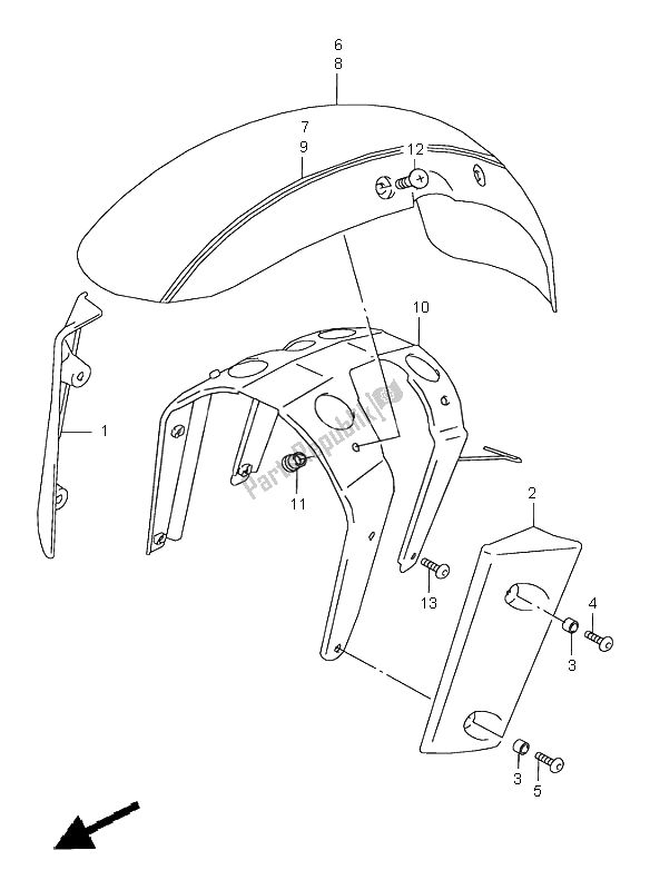 Tutte le parti per il Parafango Anteriore del Suzuki VZ 800 Marauder 1998