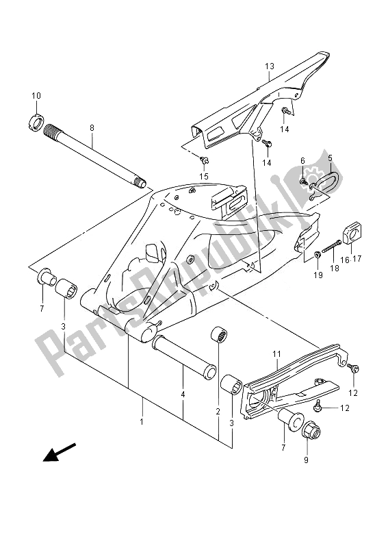 All parts for the Rear Swinging Arm of the Suzuki GSX R 750 2014