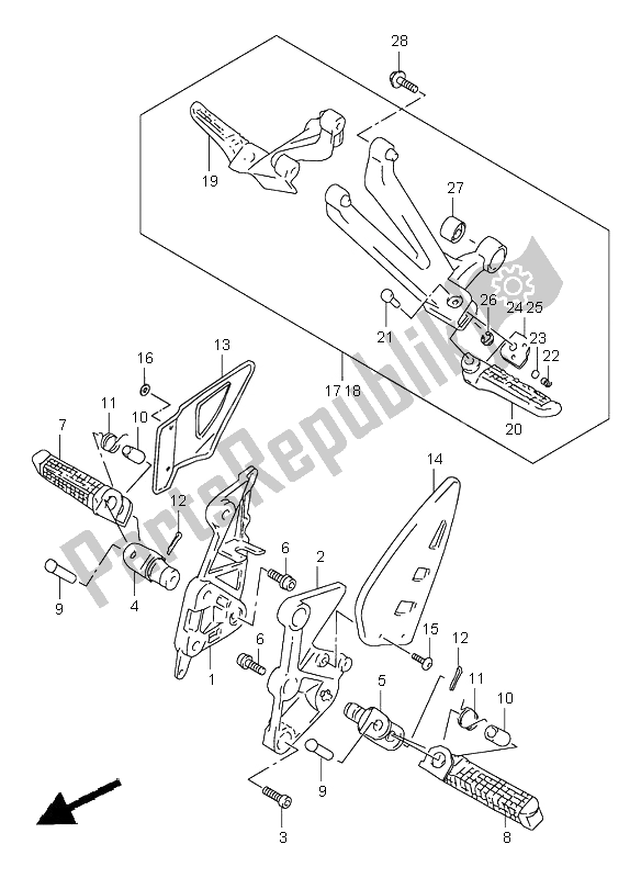 All parts for the Footrest of the Suzuki TL 1000S 2000