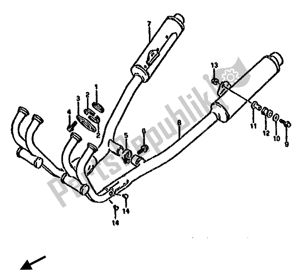 All parts for the Muffler of the Suzuki GSX 750F 1990