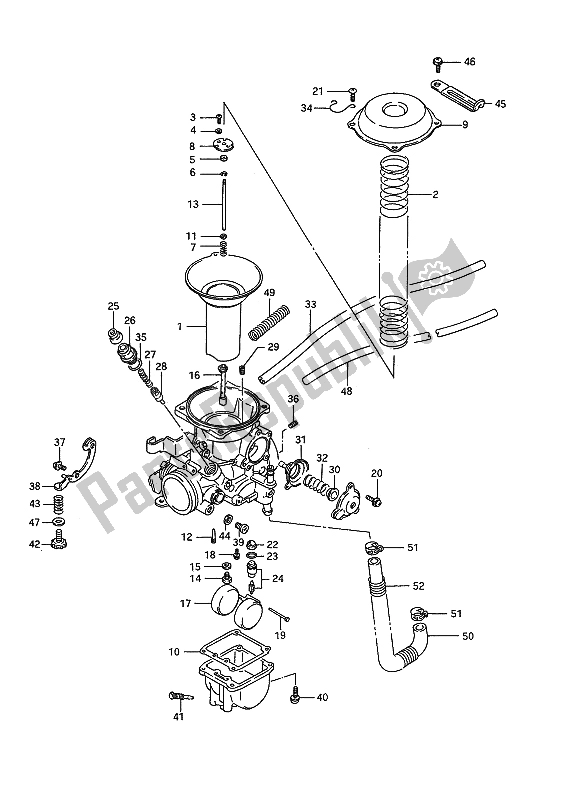 Alle onderdelen voor de Carburateur (achter) van de Suzuki VS 1400 GLP Intruder 1989