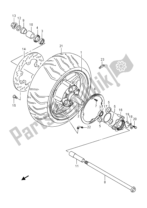 All parts for the Rear Wheel of the Suzuki AN 650Z Burgman Executive 2014