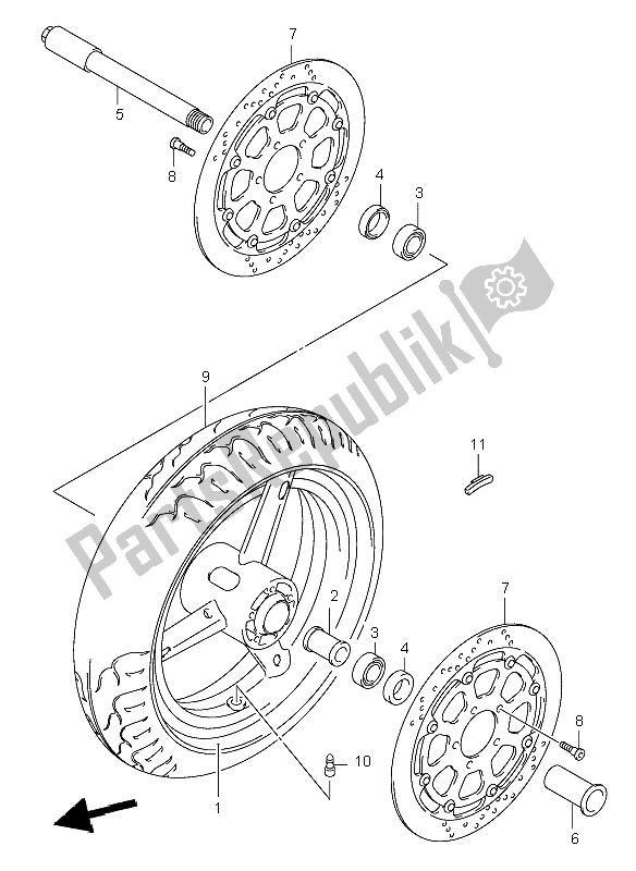 Tutte le parti per il Ruota Anteriore del Suzuki GSX R 600 2002