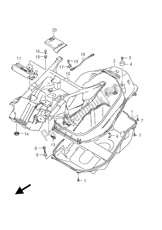 All parts for the Helmet Box of the Suzuki AN 650A Burgman Executive 2010