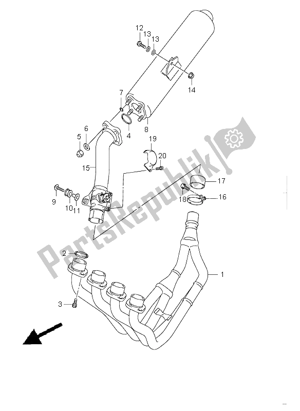 Toutes les pièces pour le Silencieux du Suzuki GSX R 1000 2003