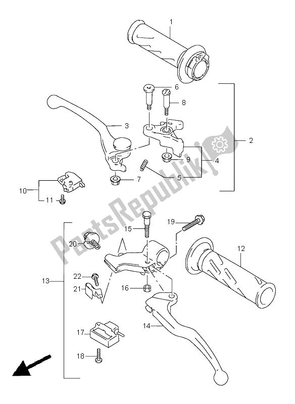 All parts for the Handle Lever of the Suzuki TL 1000S 2000