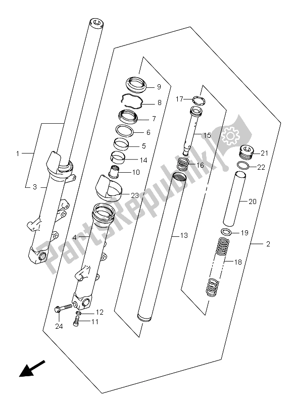 All parts for the Front Fork Damper of the Suzuki AN 650A Burgman Executive 2005