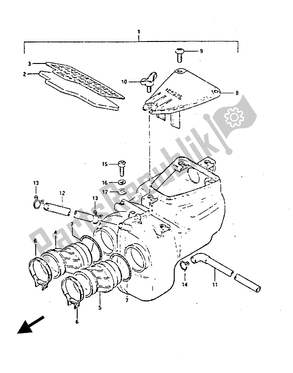 Alle onderdelen voor de Luchtfilter van de Suzuki GS 450 ES 1987