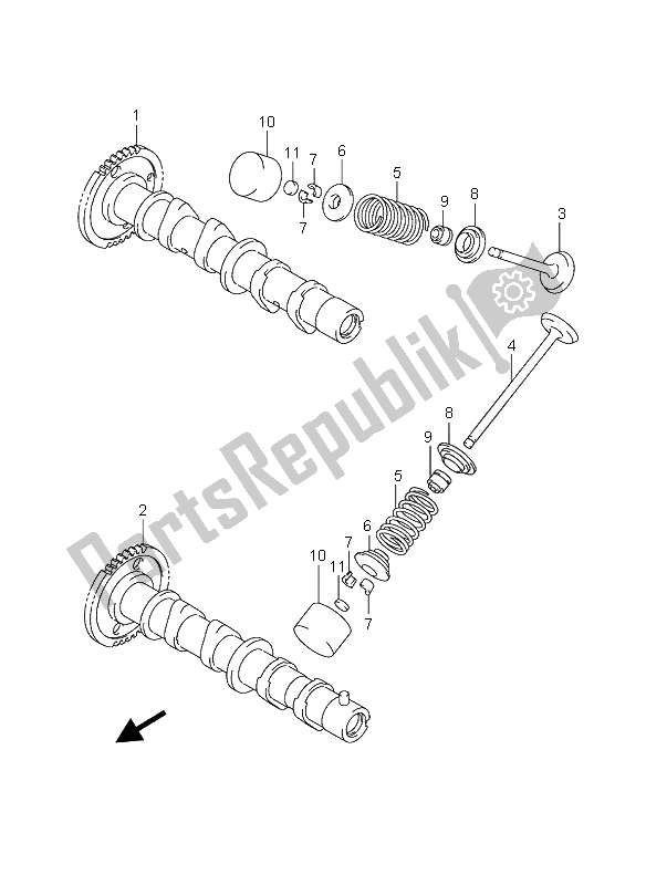 All parts for the Cam Shaft & Valve of the Suzuki AN 650A Burgman Executive 2006