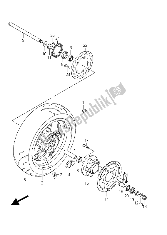 All parts for the Rear Wheel (sfv650a E21) of the Suzuki SFV 650A Gladius 2011