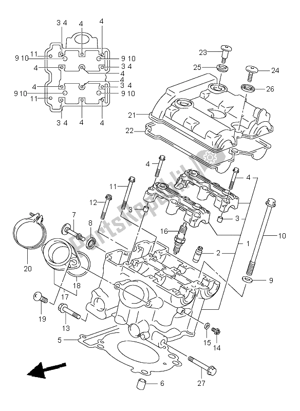 Alle onderdelen voor de Cilinderkop Achter van de Suzuki SV 650 NS 1999